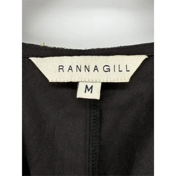 Ranna Gill Anthropologie Ruched Black Gold Brocade Midi Dress M - Picture 8 of 11